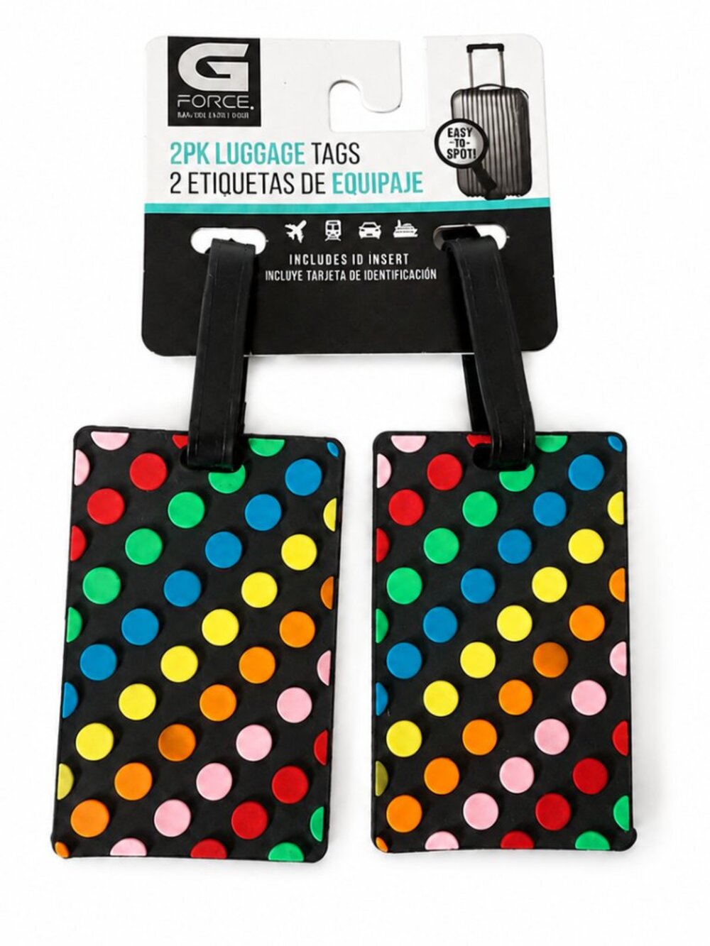 GFORCE 2-Pack Luggage Tags Multicolored Polka Dots Silicone w/ ID Insert Travel